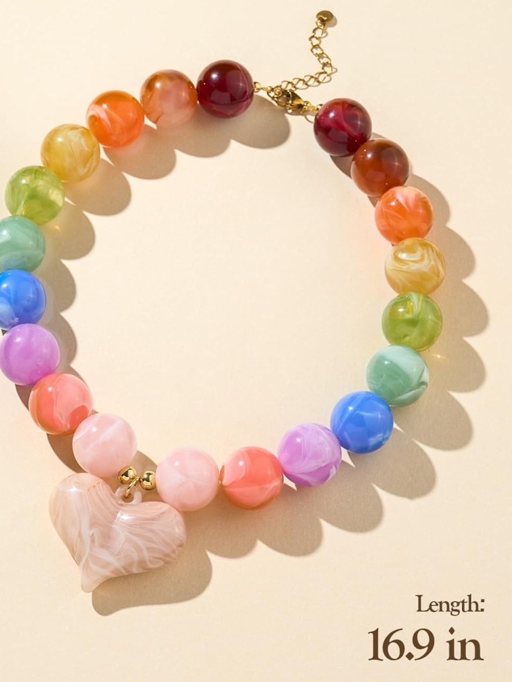 Anthropologie Multicolor Bead Necklace with Pink Heart Pendant - Picture 4 of 6